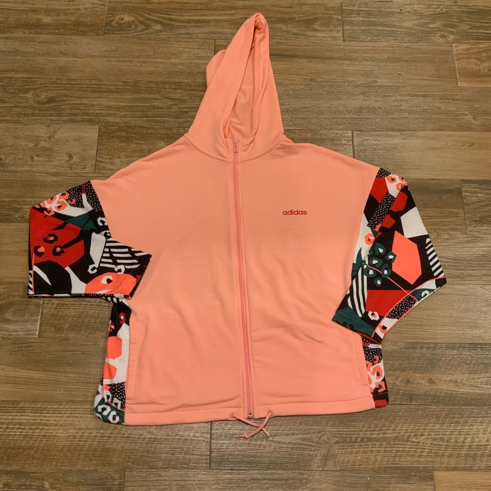 Adidas FARM X RIO Women Small Oversized zip up hoodie Coral Sleeve Graphic